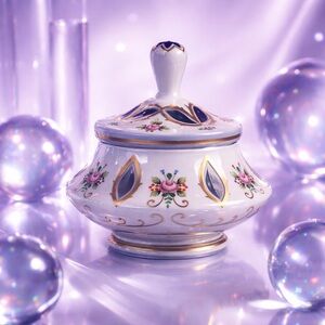 Czech Bohemian Baby Blue Cased to White Glass LARGE Lidded Candy Jar LOT 4362